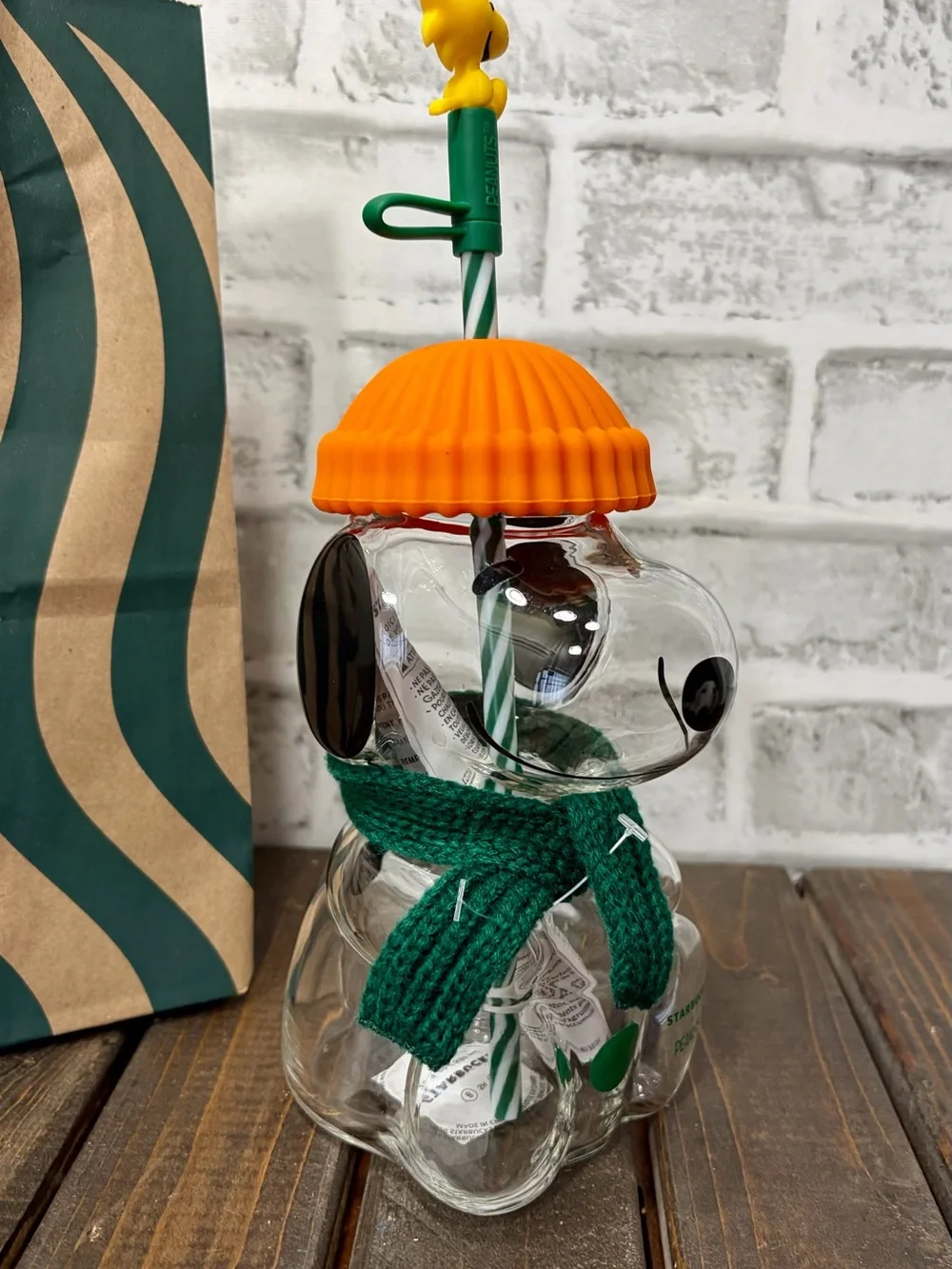 Starbucks Peanuts Snoopy Bearista Glass Cup 20oz